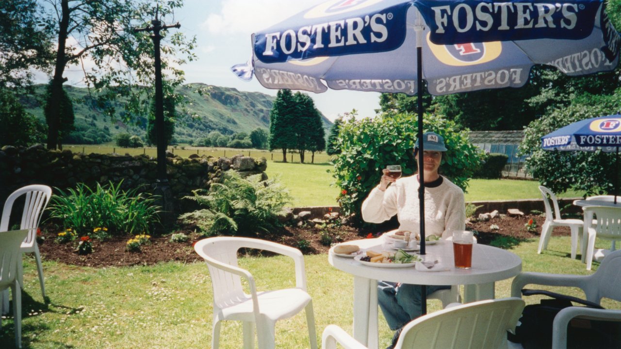 AandM trip to Scotland June 1999- Lake District having a Shandy